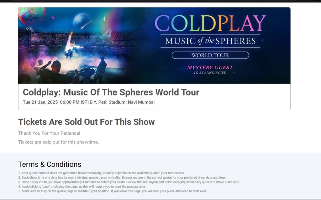 Coldplay India 2025 tickets booking